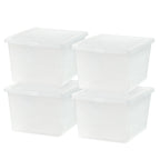 24.5 Quart Plastic Storage Bin Tote Organizing Container with Latching Lid for Shoes, Heels, Art Supplies, Stackable and Nestable, 4 Pack, Clear