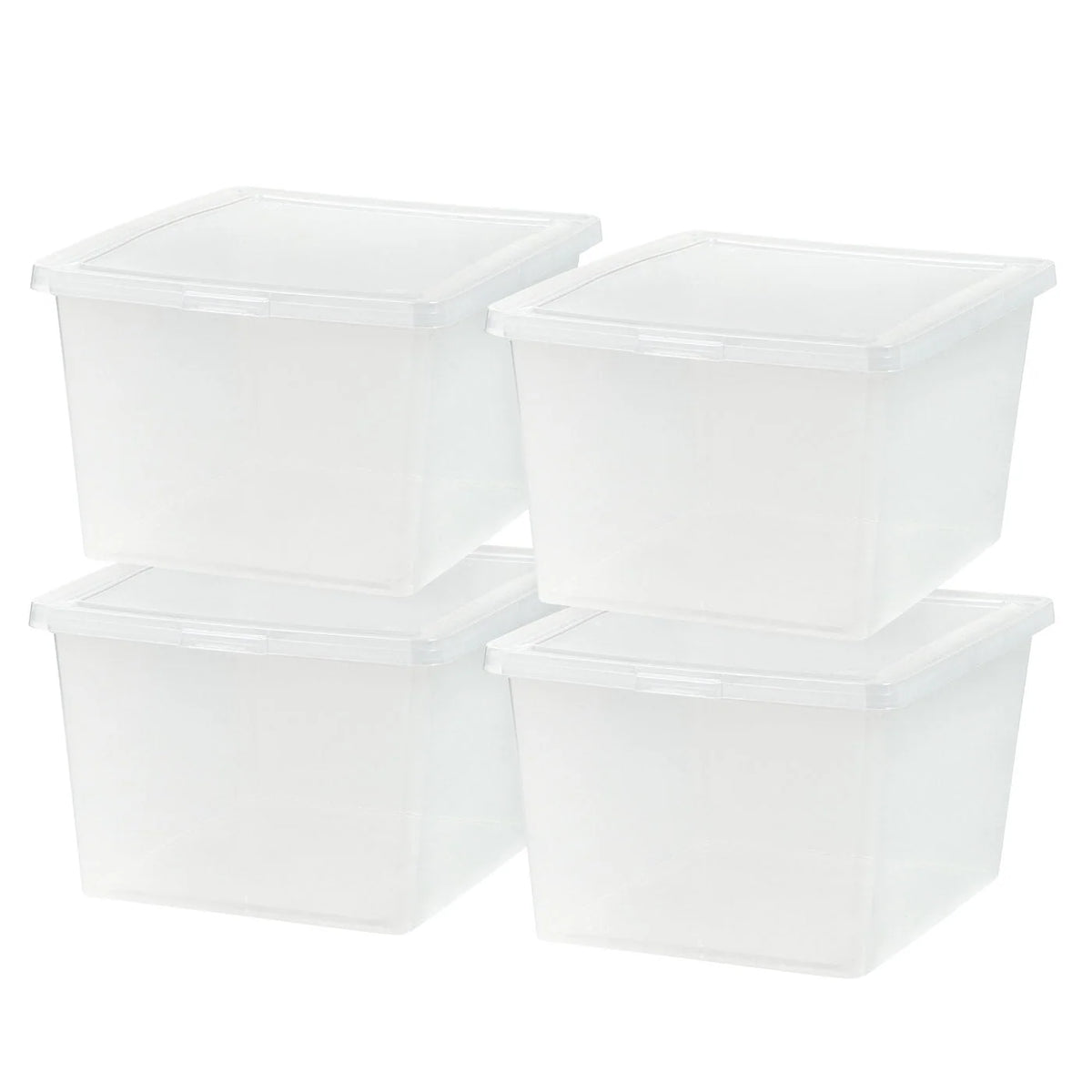 24.5 Quart Plastic Storage Bin Tote Organizing Container with Latching Lid for Shoes, Heels, Art Supplies, Stackable and Nestable, 4 Pack, Clear