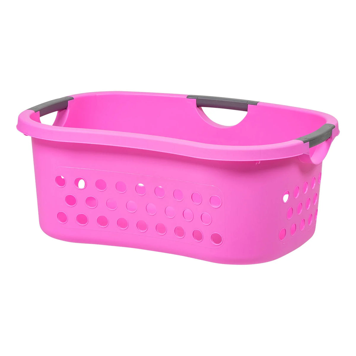 Hip Grip Laundry Basket – Large Pink Plastic Organizer with Comfort Handles, 3-Pack