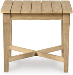 Signature Design by Ashley Clare View Coastal Outdoor Patio Eucalyptus Sofa with Cushions, Beige