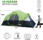 UNP Camping Tent 10-Person-Family Tents, Parties, Music Festival Tent, Big, Easy Up, 5 Large Mesh Windows, Double Layer, 2 Room, Waterproof, Weather Resistant, 18ft x 9ft x78in