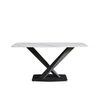 63-Inch Contemporary Dining Table with Slate Stone Surface and Metal Legs, Marble Finish