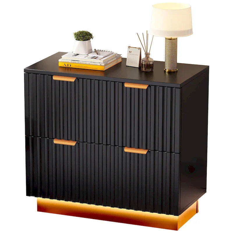 Moasis Lateral Filing Cabinet with LED Lighting and 2 Drawers for Home Office