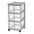 3-Drawer Narrow Plastic Storage Drawer Cart, Gray, Set of 2