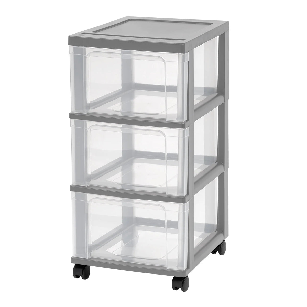 3-Drawer Narrow Plastic Storage Drawer Cart, Gray, Set of 2