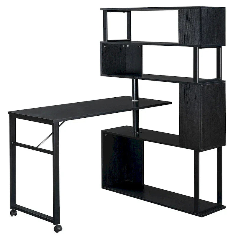 Modern Computer Desk with 5-Tier Shelves – Space-Saving Rotatable Workstation