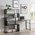 Modern Computer Desk with 5-Tier Shelves – Space-Saving Rotatable Workstation