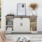 AMERLIFE Fireplace TV Stand with Sliding Barn Door for TVs up to 73", Farmhouse 63" Fireplace Entertainment Center with Storage Cabinets/Adjustable Shelves