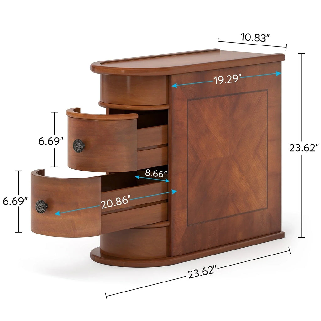 Solid Wood Chairside End Table, Two-Drawer Narrow Side Table Slim