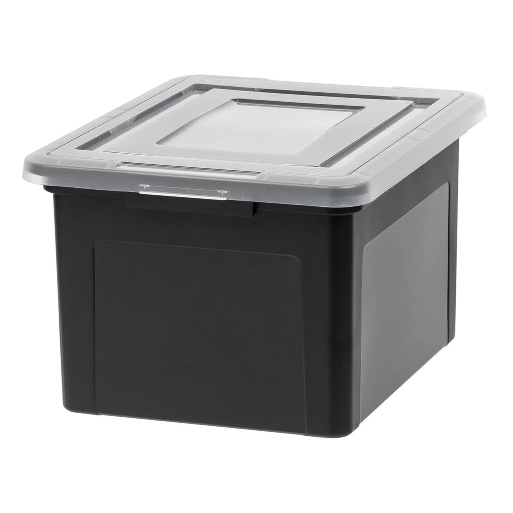 Letter & Legal Size Plastic Storage Bin Tote Organizing File Box with Durable and Secure Latching Lid, Stackable and Nestable, Black,580077