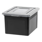 Letter & Legal Size Plastic Storage Bin Tote Organizing File Box with Durable and Secure Latching Lid, Stackable and Nestable, Black,580077