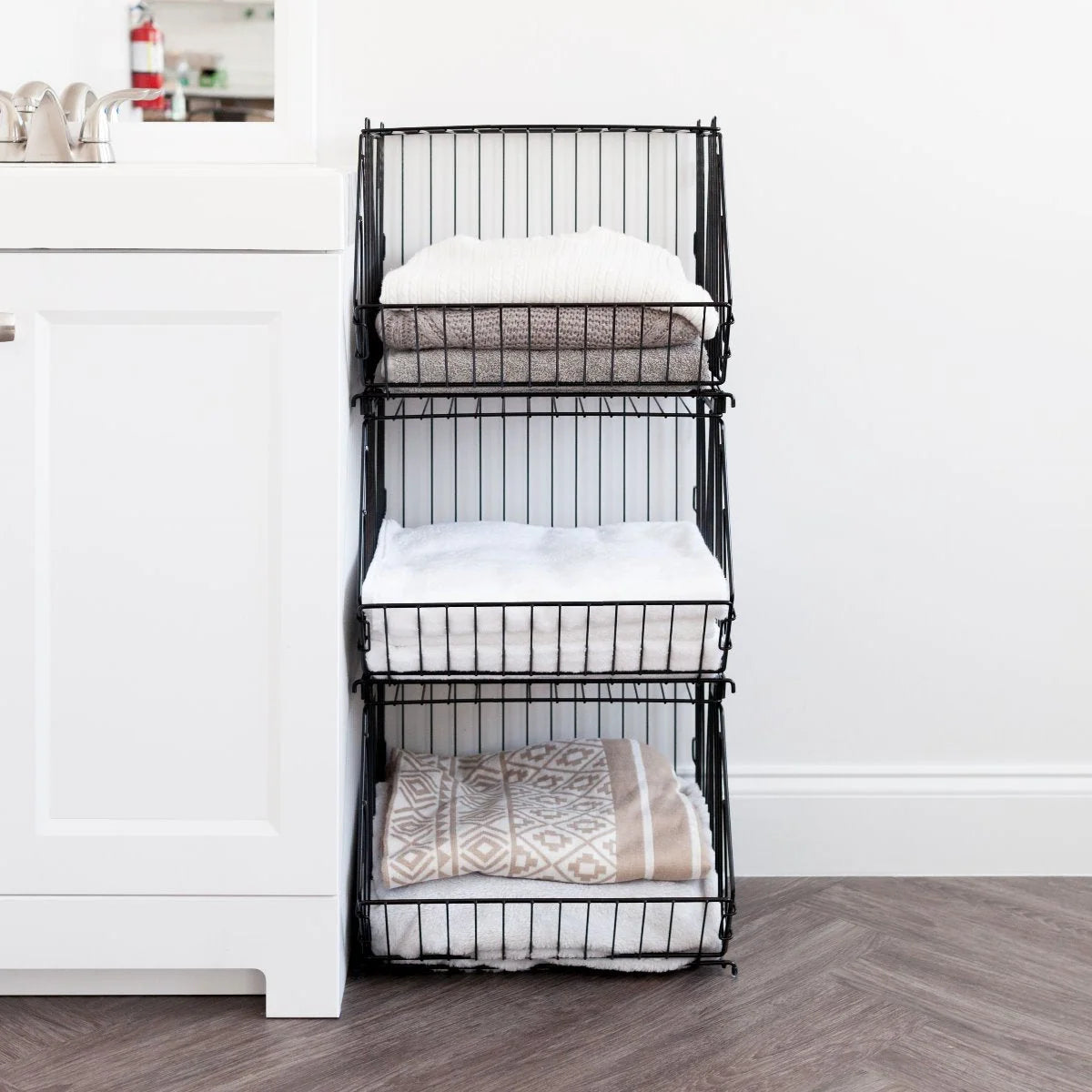 Modular Wire Stacking Storage Basket, Black