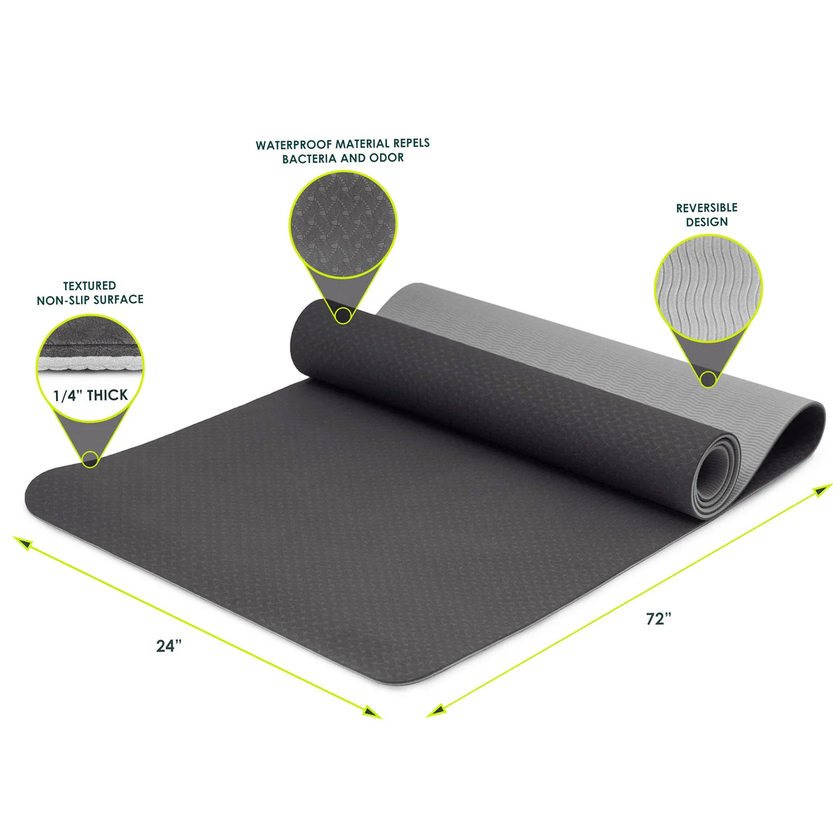 Natura TPE Yoga Mat 1/4-in | Black-Gray