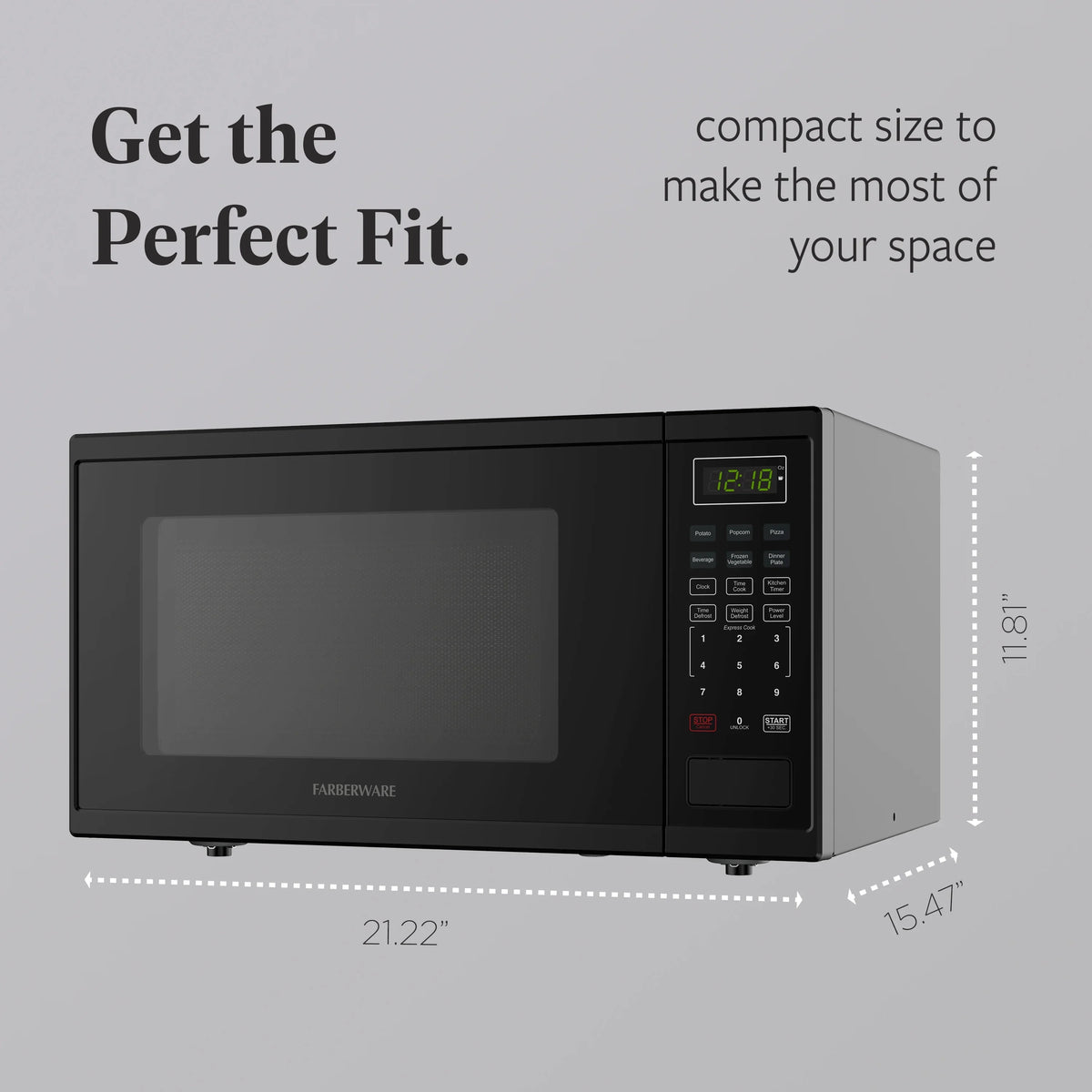 Farberware FMGZ09BKA 0.9 Cu. Ft. Microwave Oven, 900W, Digital Control, LED Display, 6 Cooking Presets, Black