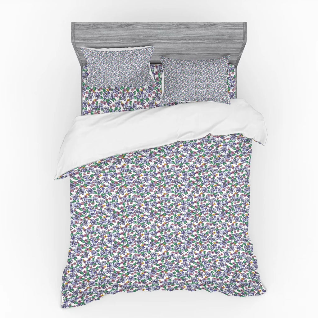 Floral Duvet Cover Set, Colorful Spring Blossom Flowers Repetitive Hand Drawn Like Pattern, Bedding Set with Shams and Fitted Sheet, 3 Sizes