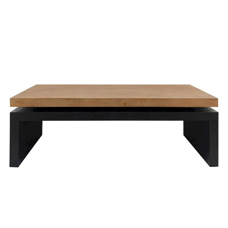 Versatile 2-Tier Coffee Table in Black and Natural Wood for Living Room