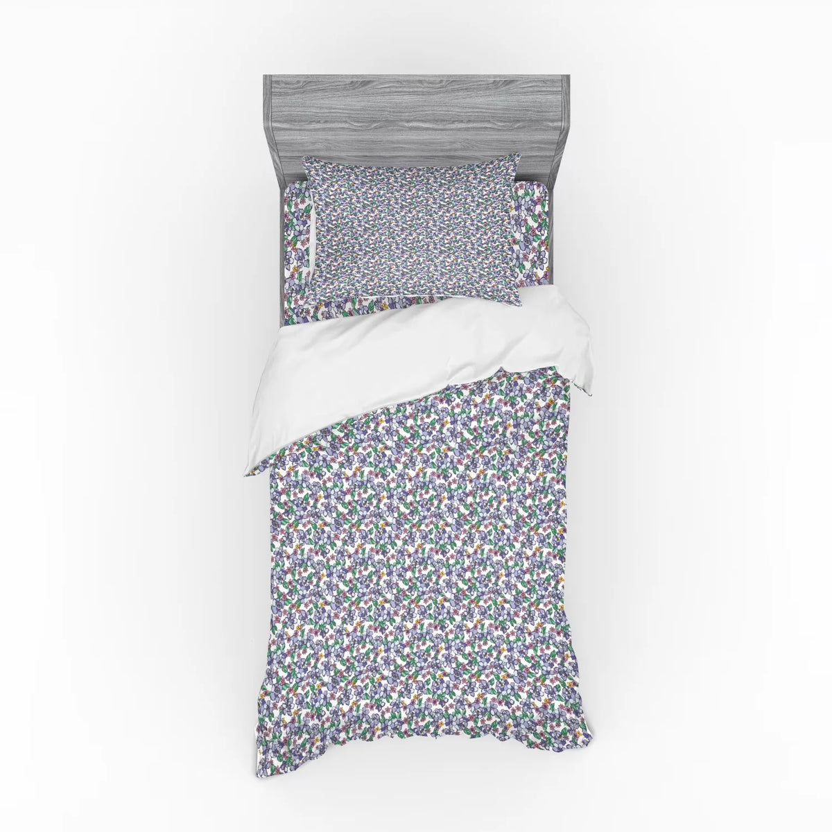 Floral Duvet Cover Set, Colorful Spring Blossom Flowers Repetitive Hand Drawn Like Pattern, Bedding Set with Shams and Fitted Sheet, 3 Sizes