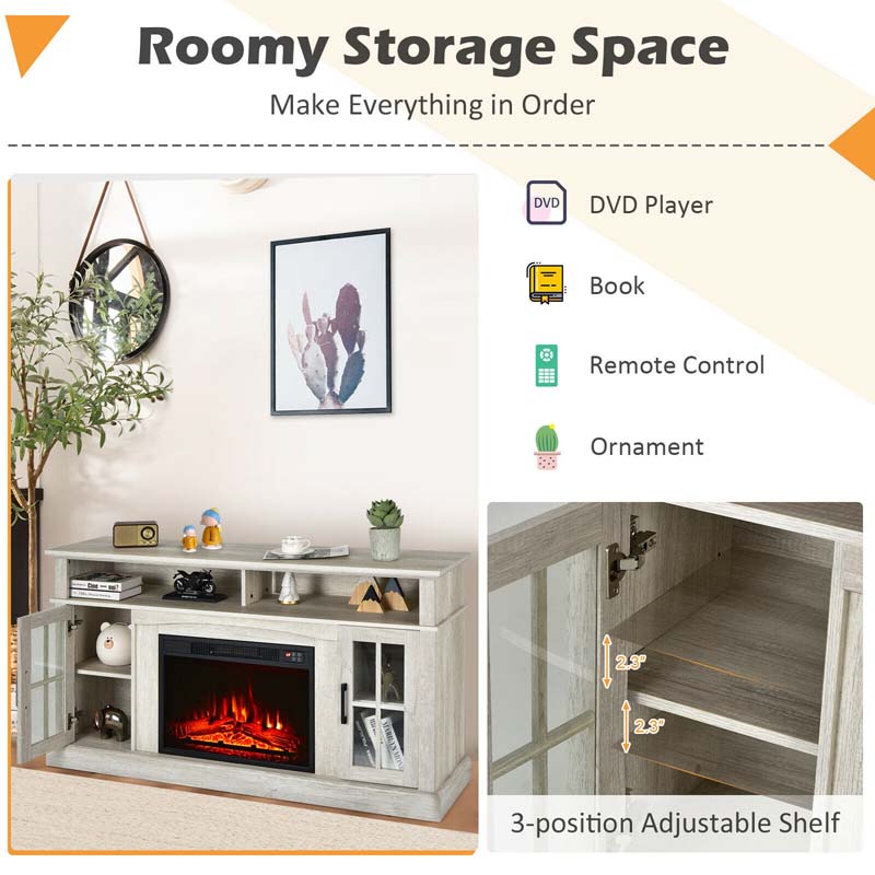 58" TV Console with 23" Fireplace Insert, Fireplace TV Stand for TVs up to 65 Inches, 1400W Electric Fireplace Heater