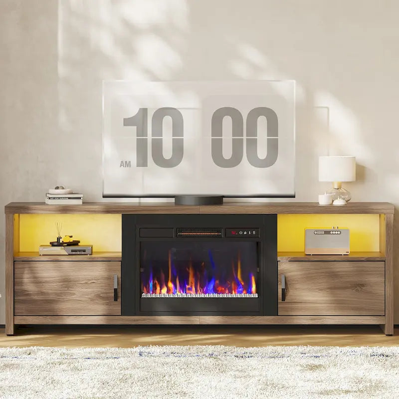 71-Inch TV Stand for 75-Inch TVs with LED Fireplace and Storage Cabinet