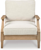 Signature Design by Ashley Clare View Coastal Outdoor Patio Eucalyptus Sofa with Cushions, Beige