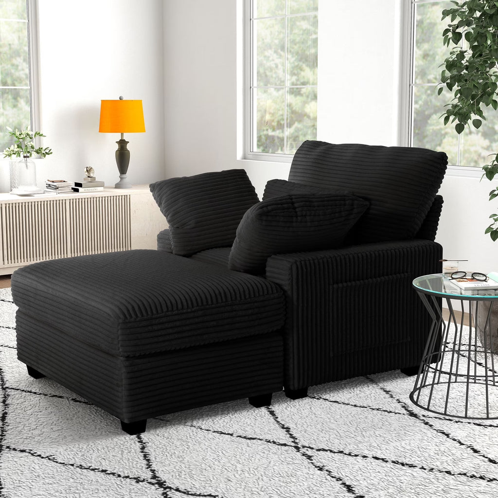 BedLuxury Oversized Accent Chair with Ottoman for Living Room, Single Sleeper Sofa Armchair with 3 Pillows, Lounge Sofa Bed, Green