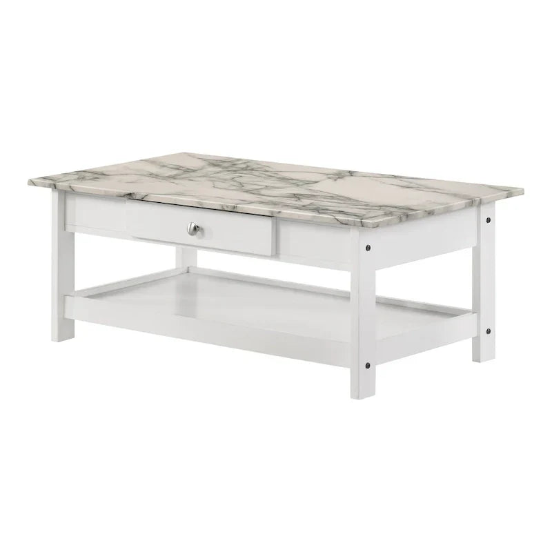 Denhour DH BASIC 4-Piece Open-Shelf Coffee Table Set with Drawer in Transitional Rubberwood