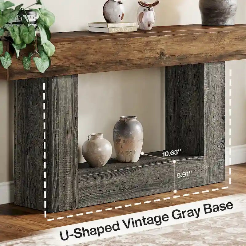 63-Inch Brown and Gray Slim Wooden Console Table for Entryway
