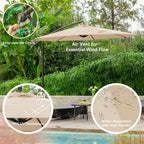 JUSTLET 10ft Heavy Duty Patio Hanging Offset Cantilever Patio Umbrella W/ 4-Piece Base Included Included, Beige