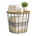 Round Wire Basket with Wooden Lid 2 Pack