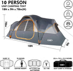 UNP Camping Tent 10-Person-Family Tents, Parties, Music Festival Tent, Big, Easy Up, 5 Large Mesh Windows, Double Layer, 2 Room, Waterproof, Weather Resistant, 18ft x 9ft x78in