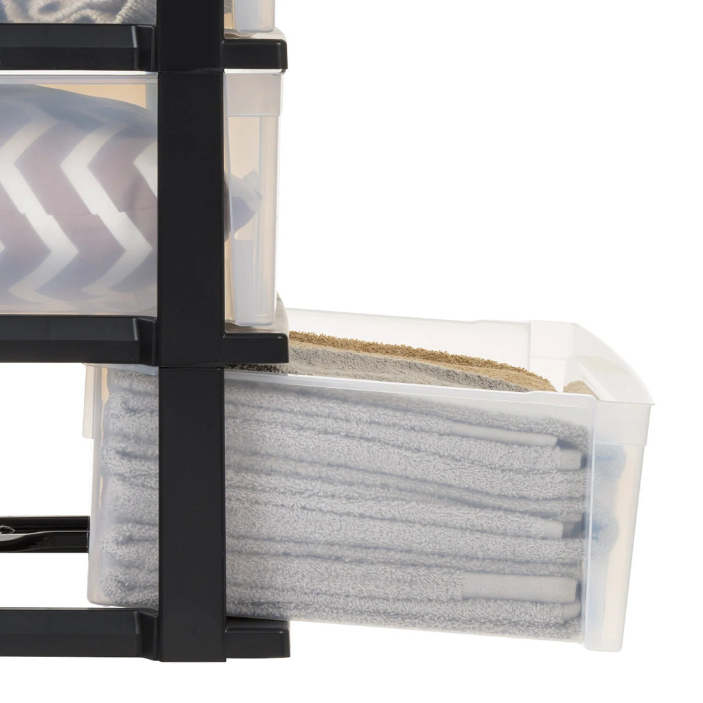 3-Drawer Wide Plastic Storage Drawer, Black, Set of 2