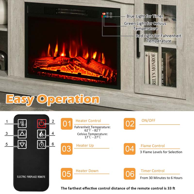 58" TV Console with 23" Fireplace Insert, Fireplace TV Stand for TVs up to 65 Inches, 1400W Electric Fireplace Heater