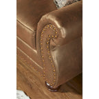Roundhill Furniture Leinster Brown Fabric Sofa and Loveseat with Nailhead Trim