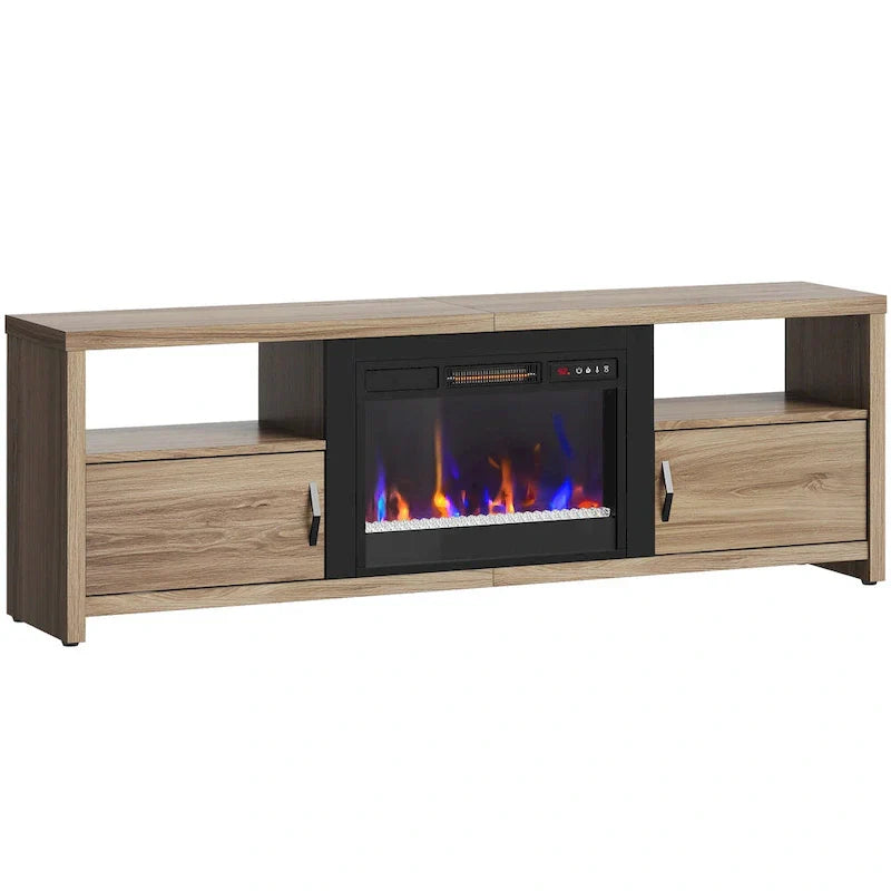71-Inch TV Stand for 75-Inch TVs with LED Fireplace and Storage Cabinet