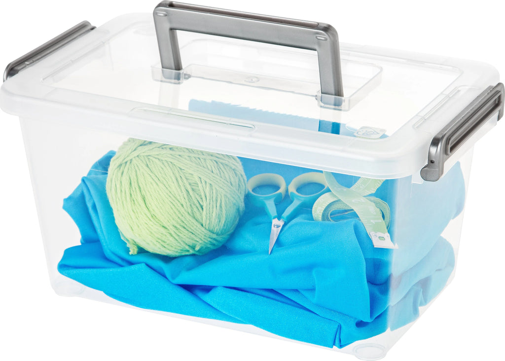 Medium Deep Modular Latching Box - Silver Handle, 6 Pack, Clear