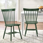 Set of 2 Spindle Back Dining Chairs Solid Rubberwood Farmhouse Style