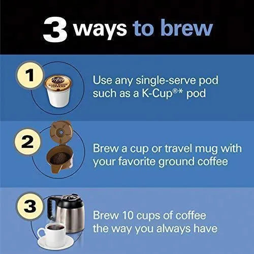 Thermal Coffee Maker, Single Serve & Full Pot, Compatible with Pods or Grounds, Programmable, Black and Stainless ()