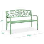 Best Choice Products Outdoor Steel Bench Garden Patio Porch Furniture W/ Floral Design Backrest - Black