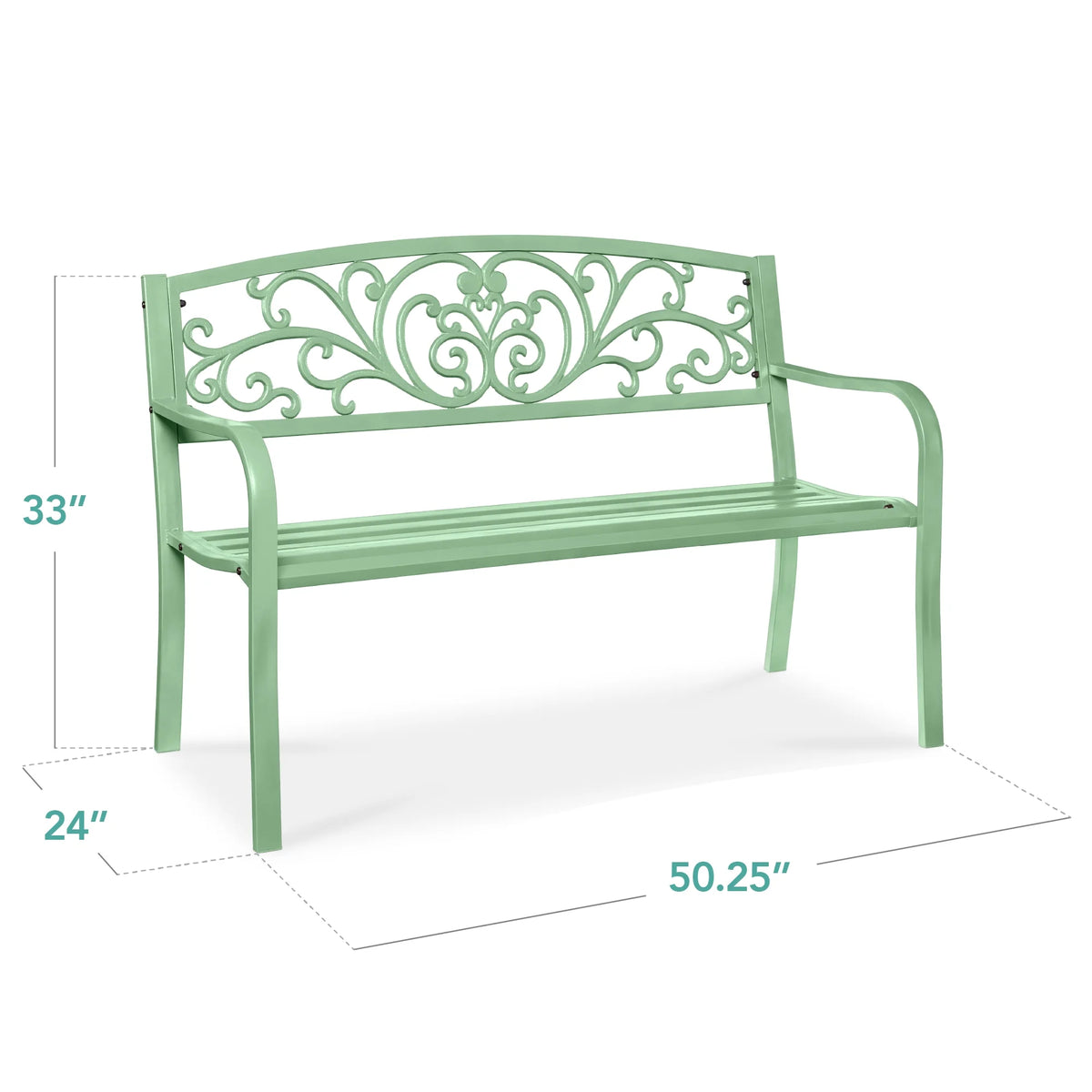 Best Choice Products Outdoor Steel Bench Garden Patio Porch Furniture W/ Floral Design Backrest - Black