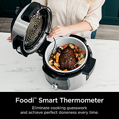 OL701 14 in 1 SMART XL 8 Qt. Pressure Cooker Steam Fryer with SmartLid & Thermometer Auto Steam Release, that Air Fries, Proofs & More, 3 Layer Capacity, 5 Qt. Crisp Basket, Silver/Black