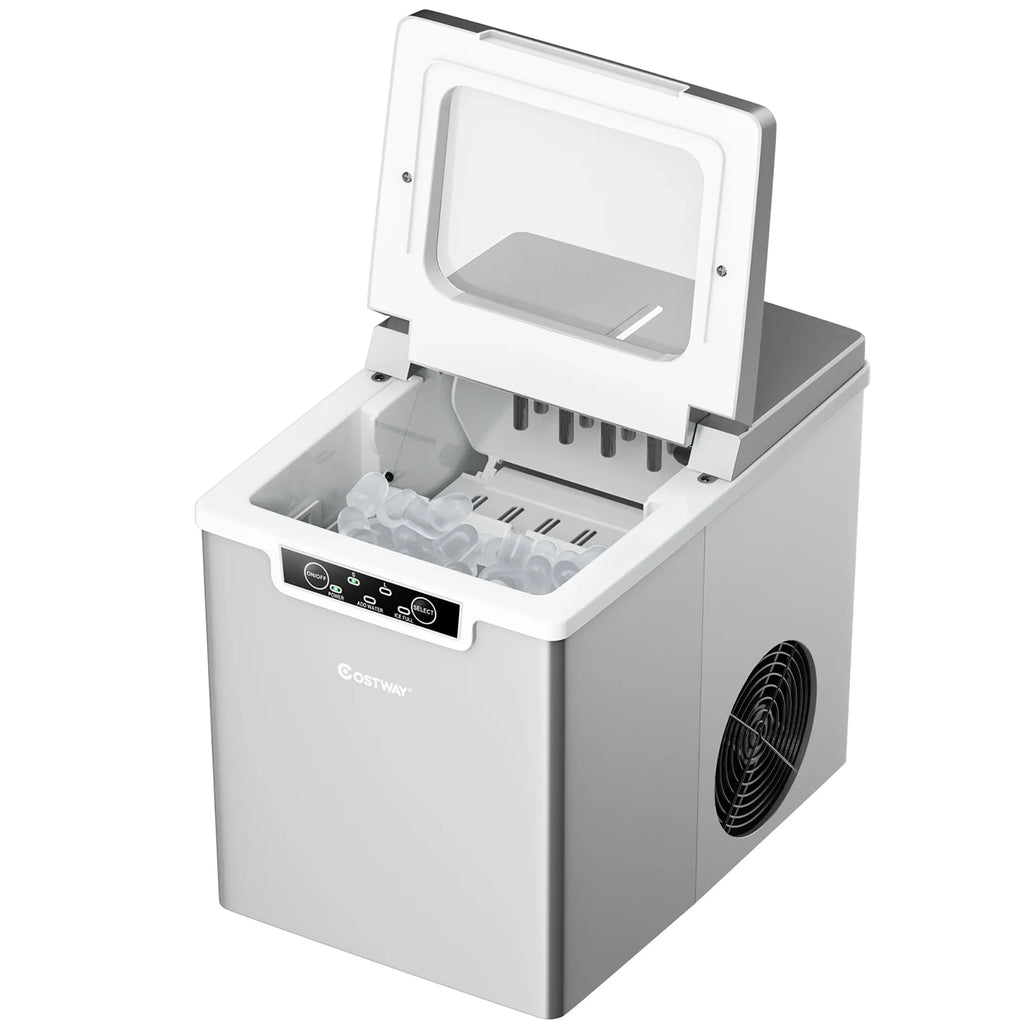 Costway Ice Maker Machine Countertop 26Lbs/24H Portable W/Scoop & Basket Silver