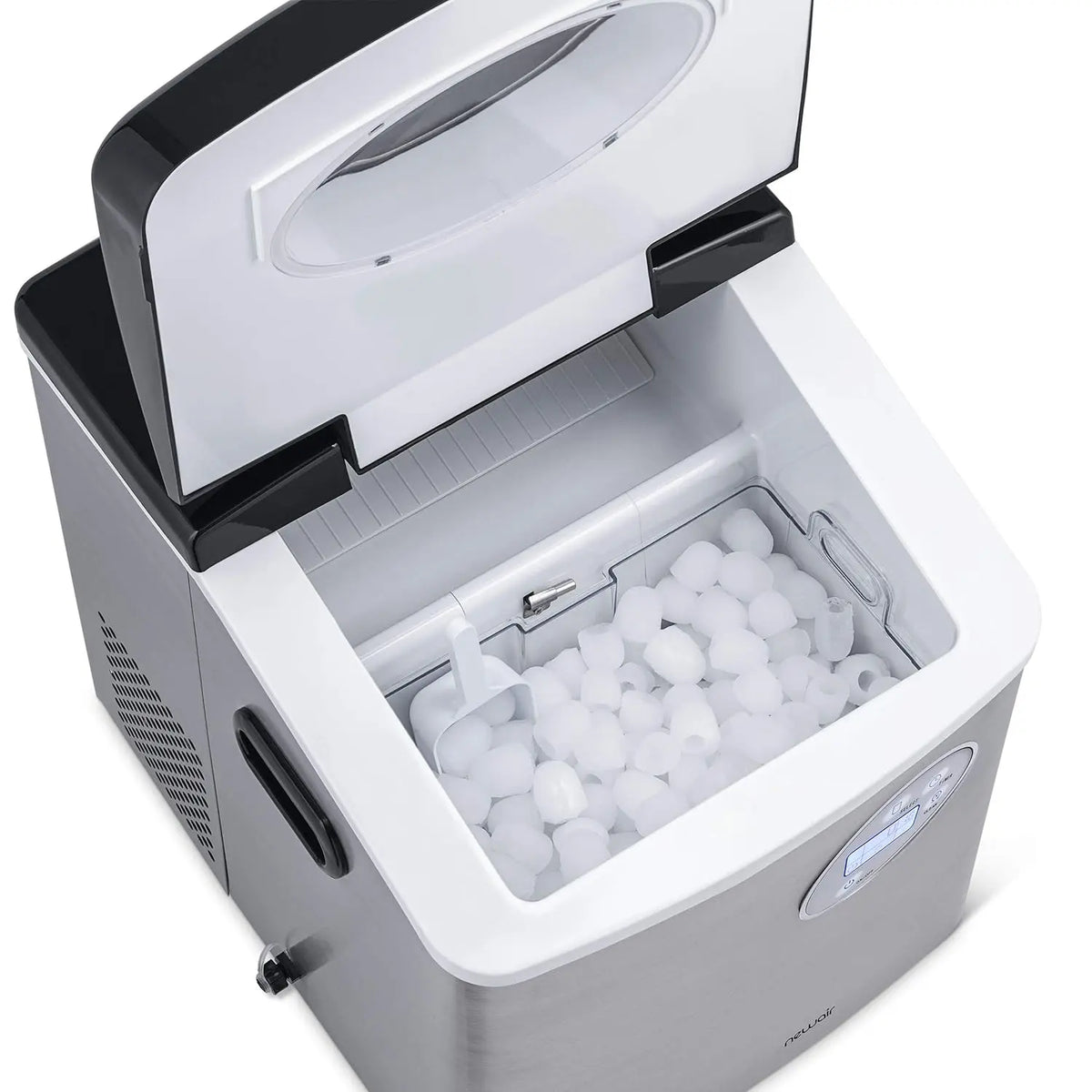Newair Portable Ice Maker 50 lb. Daily, 12 Cubes in Under 7 Minutes - Compact Countertop Design - 3 Size Bullet Shaped Ice - for Kitchen/Office/RV/Bar - Stainless Steel