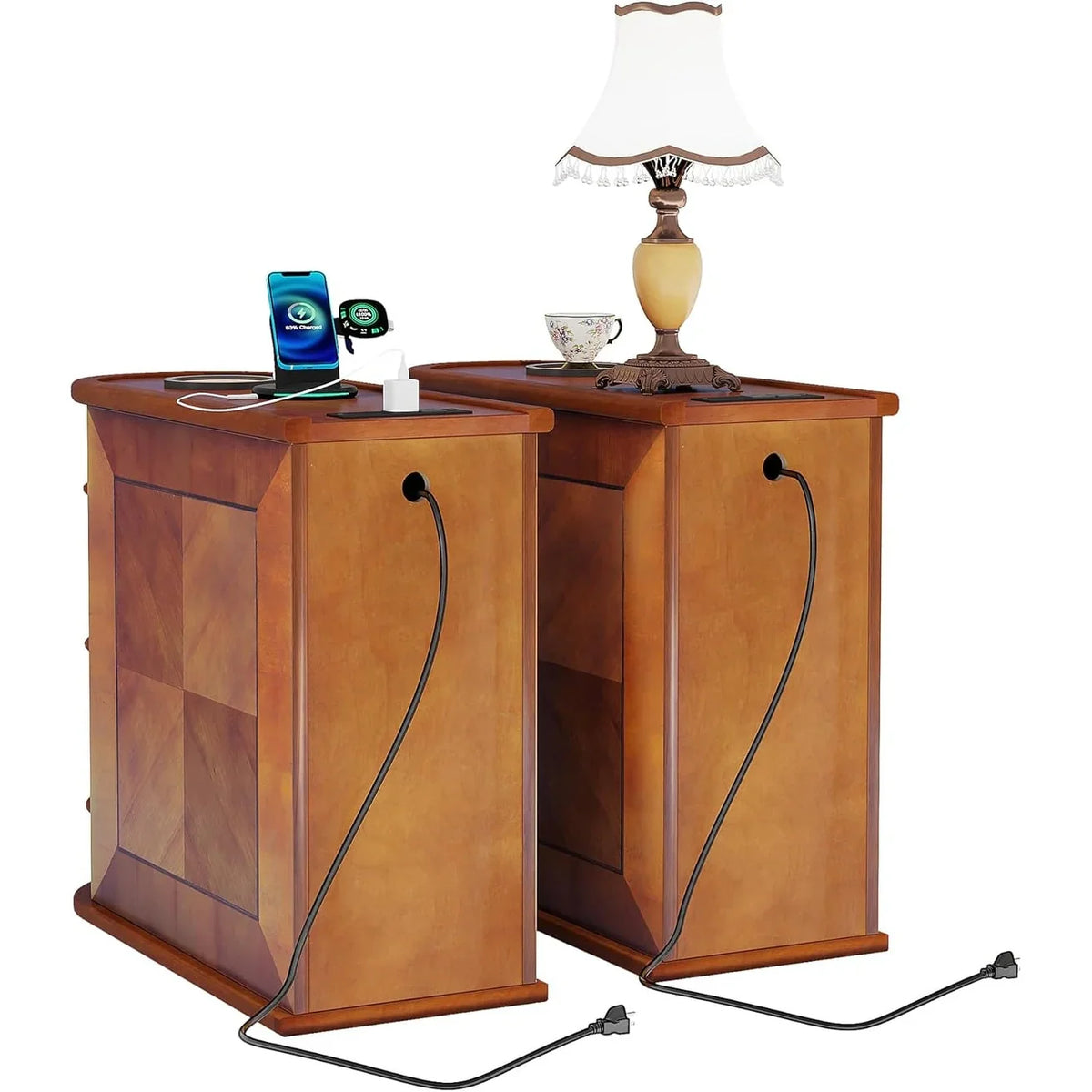 Solid Wood Chairside End Table, Two-Drawer Narrow Side Table Slim