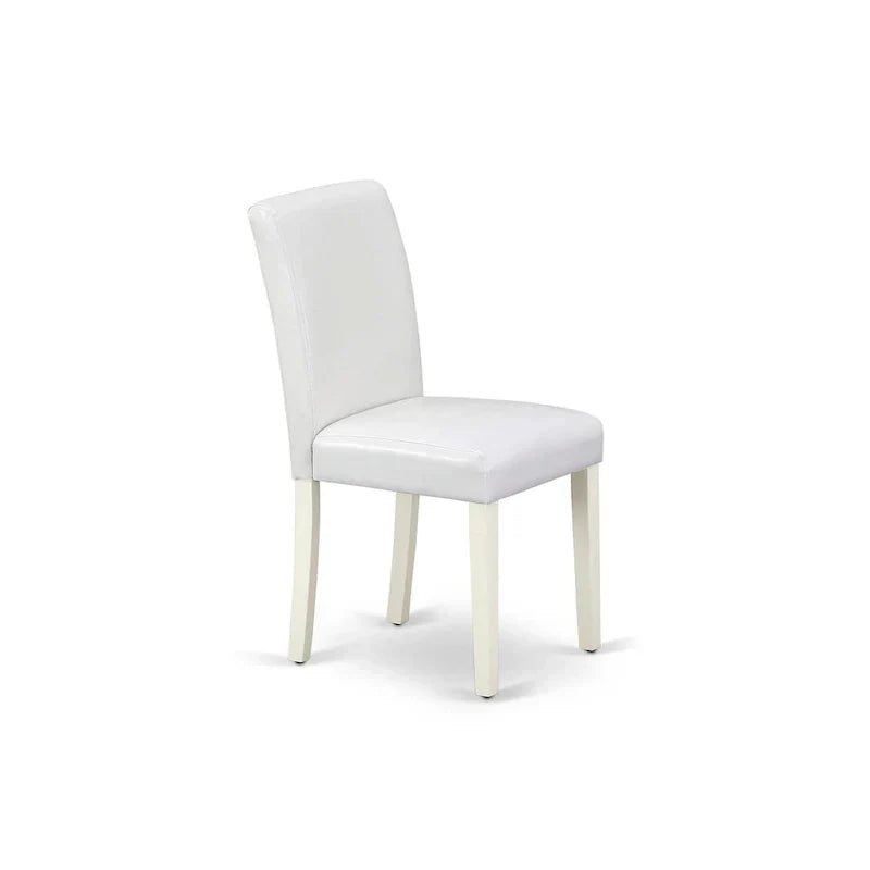 East West Furniture Round Dining Table Set - Kitchen Table with White Faux Leather Parson Chairs in Linen White (Various Piece Options)