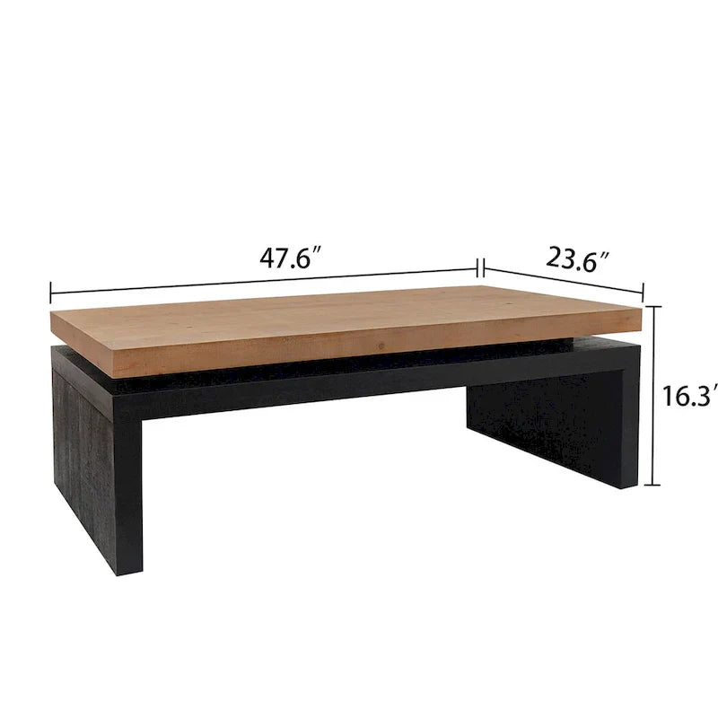 Versatile 2-Tier Coffee Table in Black and Natural Wood for Living Room