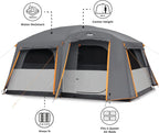 CORE Straight Wall Cabin Tents | 10 Person / 11 Person / 12 Person Large Multi Room Family Tents for Car Camping & Outdoor Adventures