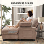 BedLuxury Oversized Accent Chair with Ottoman for Living Room, Single Sleeper Sofa Armchair with 3 Pillows, Lounge Sofa Bed, Green