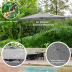 JUSTLET 10ft Heavy Duty Patio Hanging Offset Cantilever Patio Umbrella W/ 4-Piece Base Included Included, Beige