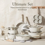 Carote Non Stick Pots and Pans Set, 21 Pcs Induction Kitchen Cookware Sets (Beige Granite)