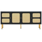 Bohemian Country Wood and Rattan TV Stand Media Console Storage Cabinet - Dimensions: 16.9" x 64.9" x 28.3"